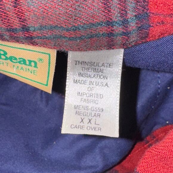 Vtg LL Bean Flannel Jacket Men's Size XXL Red Plaid Thinsulate Quilted Lined USA - Picture 7 of 7